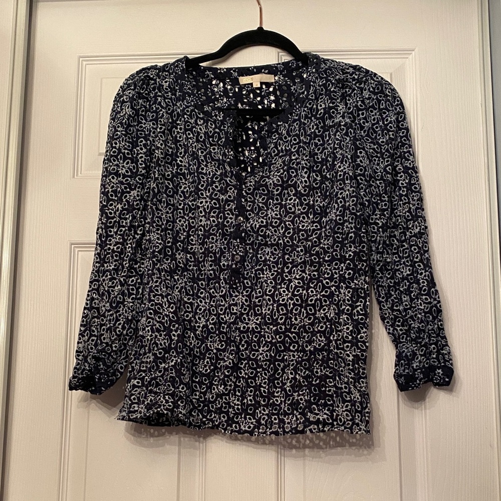 Maje Dark Blue and White Patterned Blouse